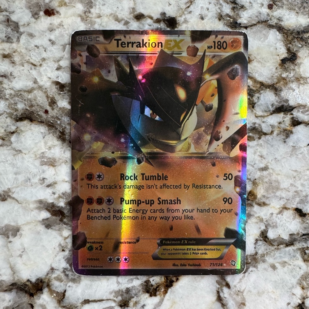 Pokemon Terrakion EX Holographic Card - Black, Gold, Blue